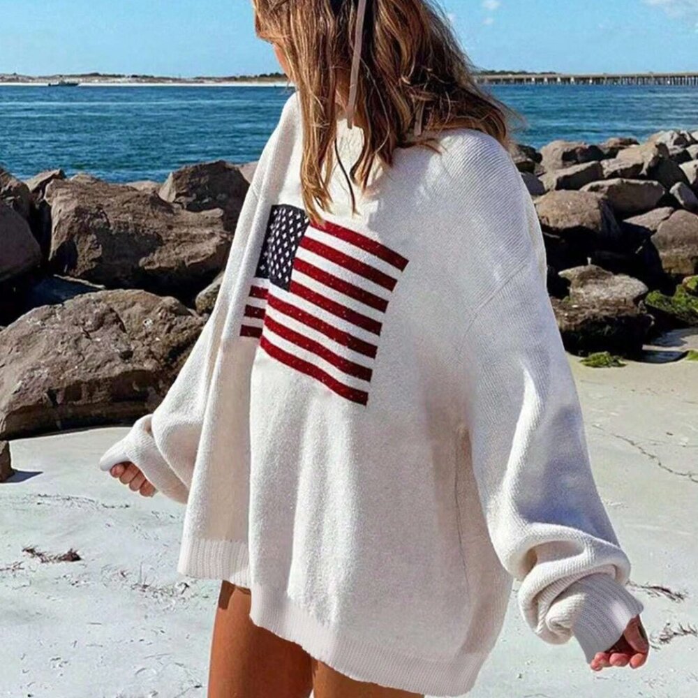 American Flag Knit Pullover Sweater